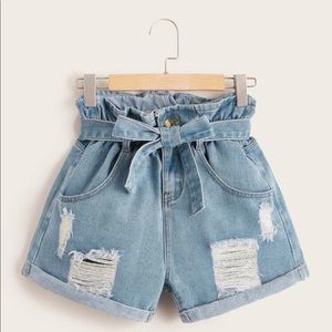 Belted Paperbag Waist Denim Shorts